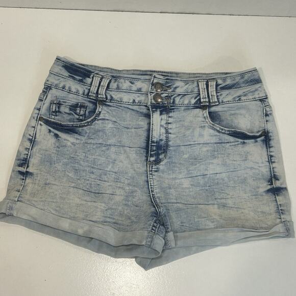 Blue Spice Women's Size 11 Blue Acid Wash Denim Cuffed Jean Shorts - Picture 1 of 7